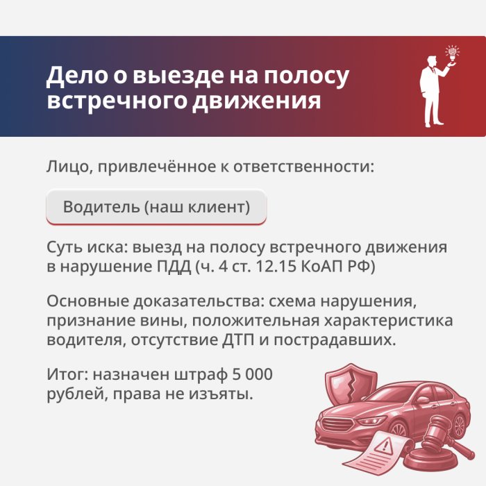 Назначение административного наказания за выезд на встречную полосу